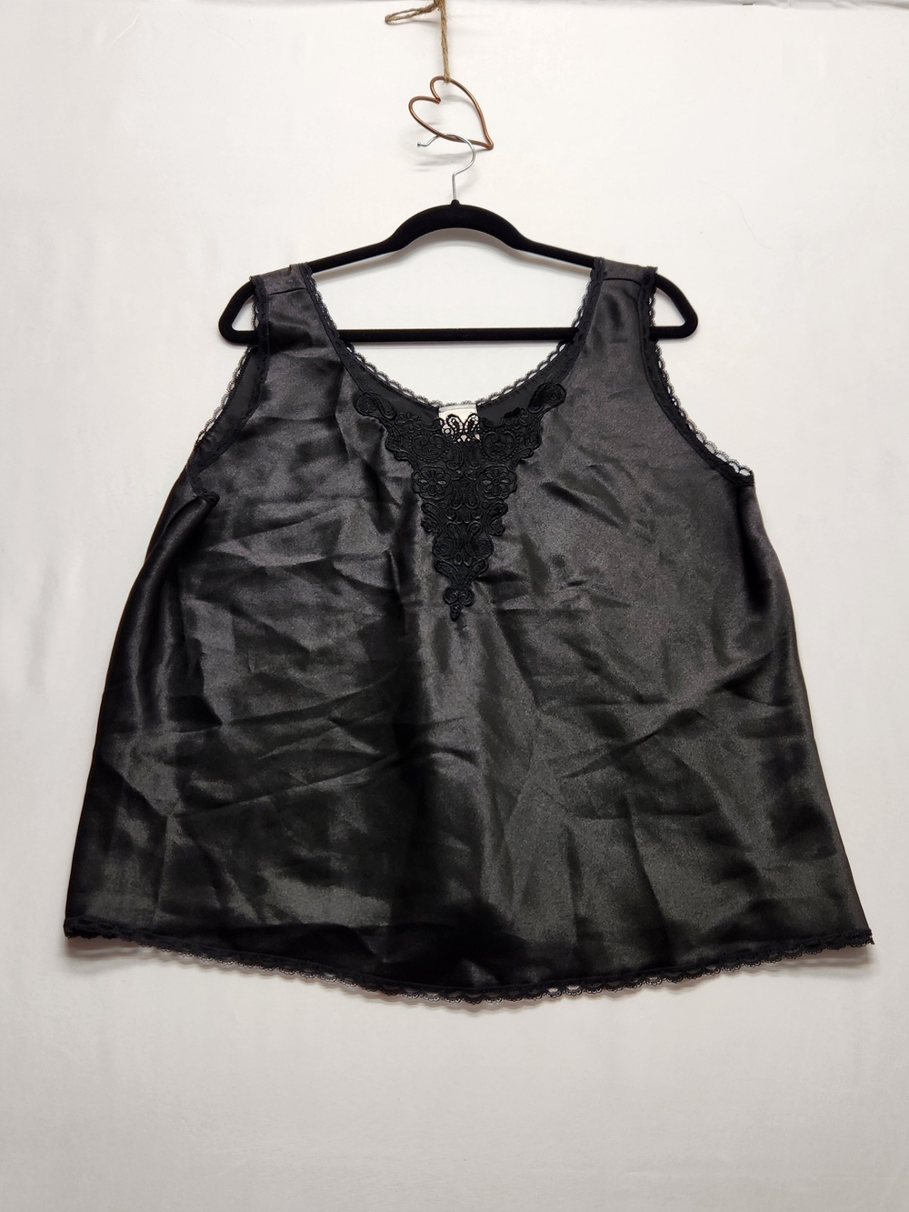 ⭐️Vintage 90s Romantic Moods Satin Lace Camisole Top Black XL Whimsygoth Y2K